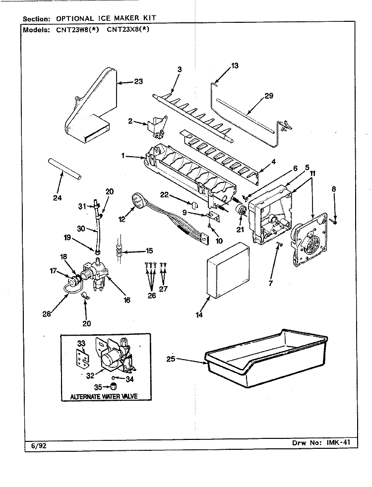 OPTIONAL ICE MAKER KIT Diagram and Parts List for CNT23X8A CL92A Admiral Refrigerator