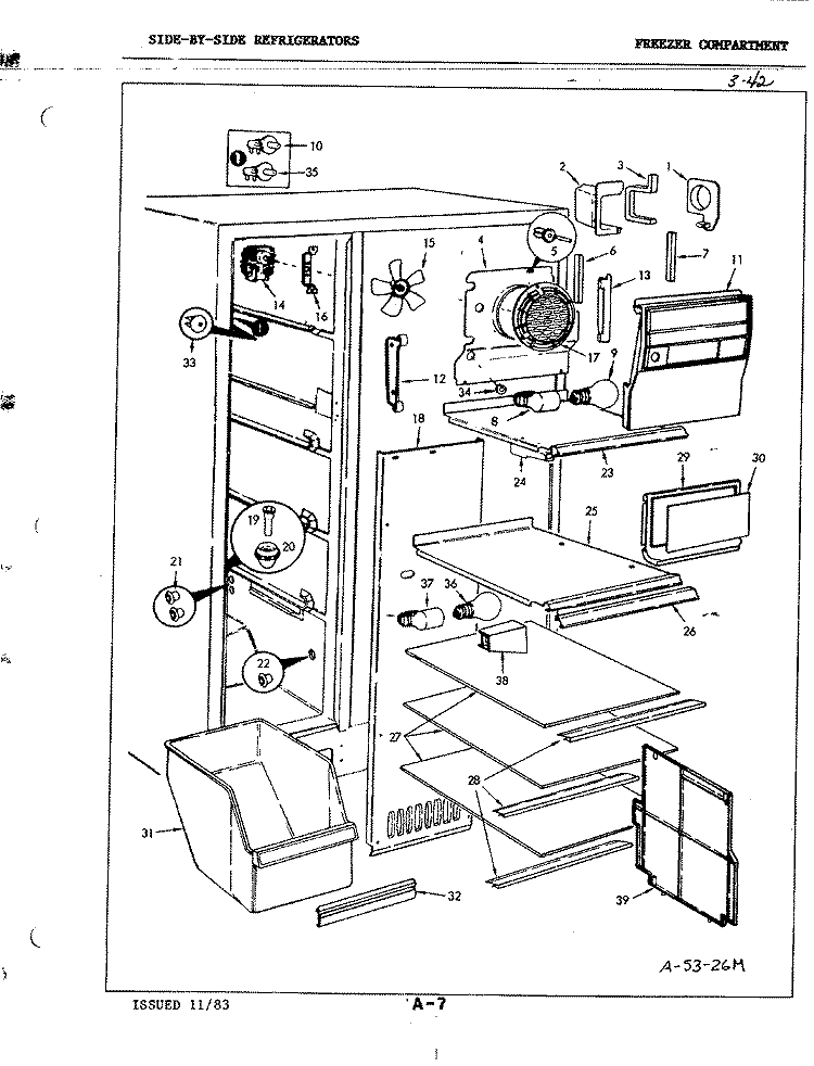 FREEZER COMPARTMENT Diagram and Parts List for RC24CA-3AI 3N48B Magic Chef Refrigerator