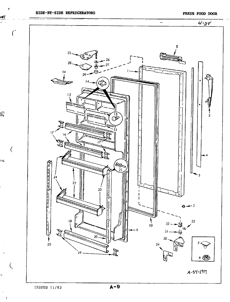 FRESH FOOD DOOR Diagram and Parts List for RC24CA-3AI 3N48B Magic Chef Refrigerator