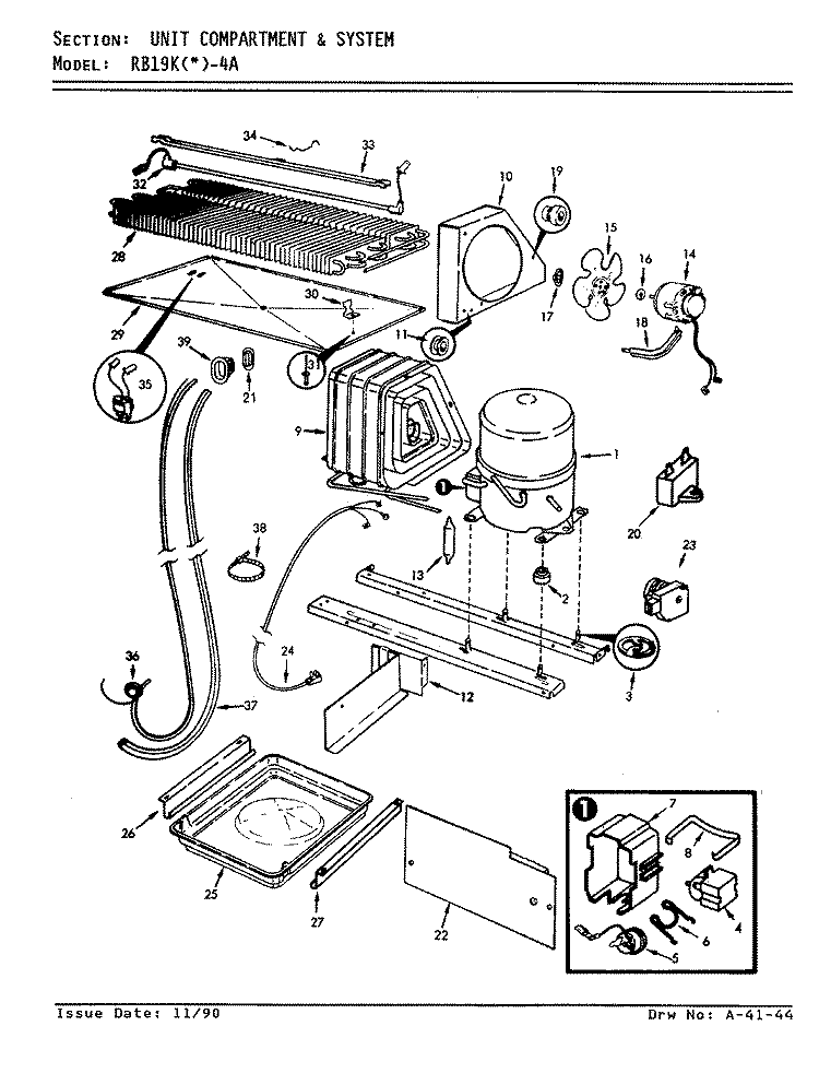 UNIT COMPARTMENT & SYSTEM Diagram and Parts List for RB19KN-4A AG65D Magic Chef Refrigerator