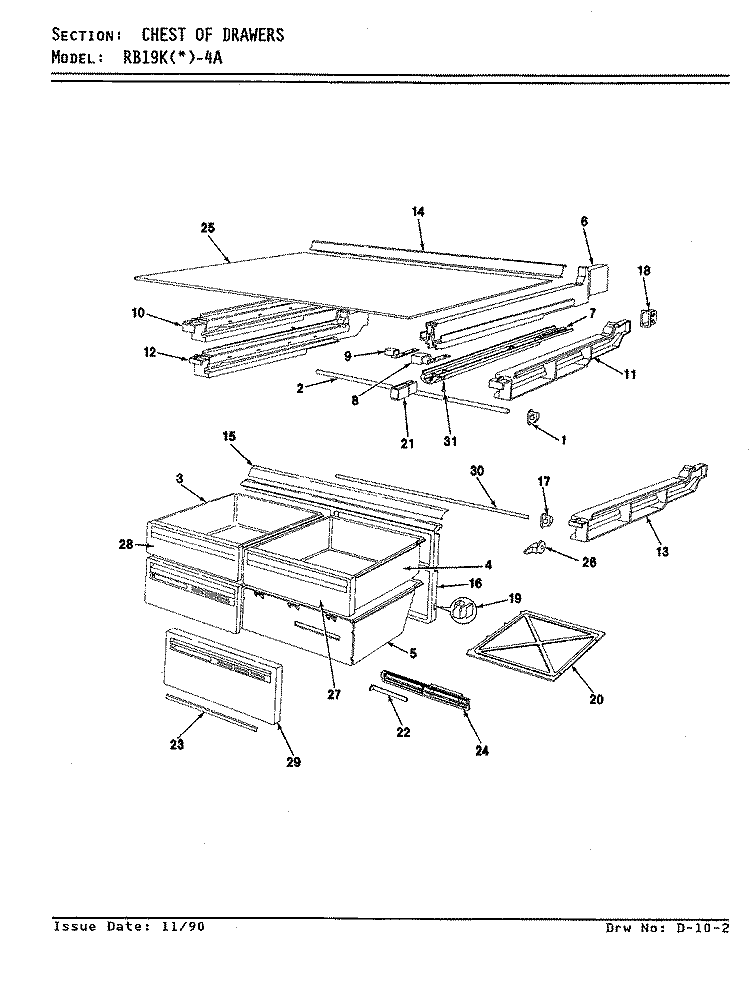CHEST OF DRAWERS Diagram and Parts List for RB19KN-4A AG65D Magic Chef Refrigerator