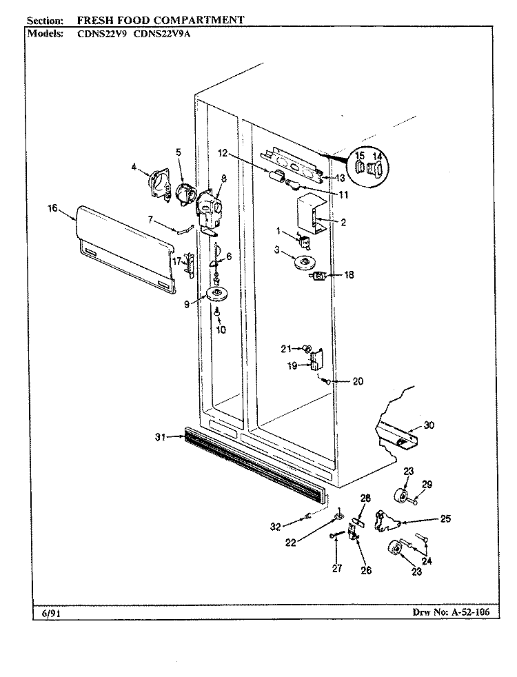 FRESH FOOD COMPARTMENT Diagram and Parts List for CDNS22V9A BR36F Admiral Refrigerator