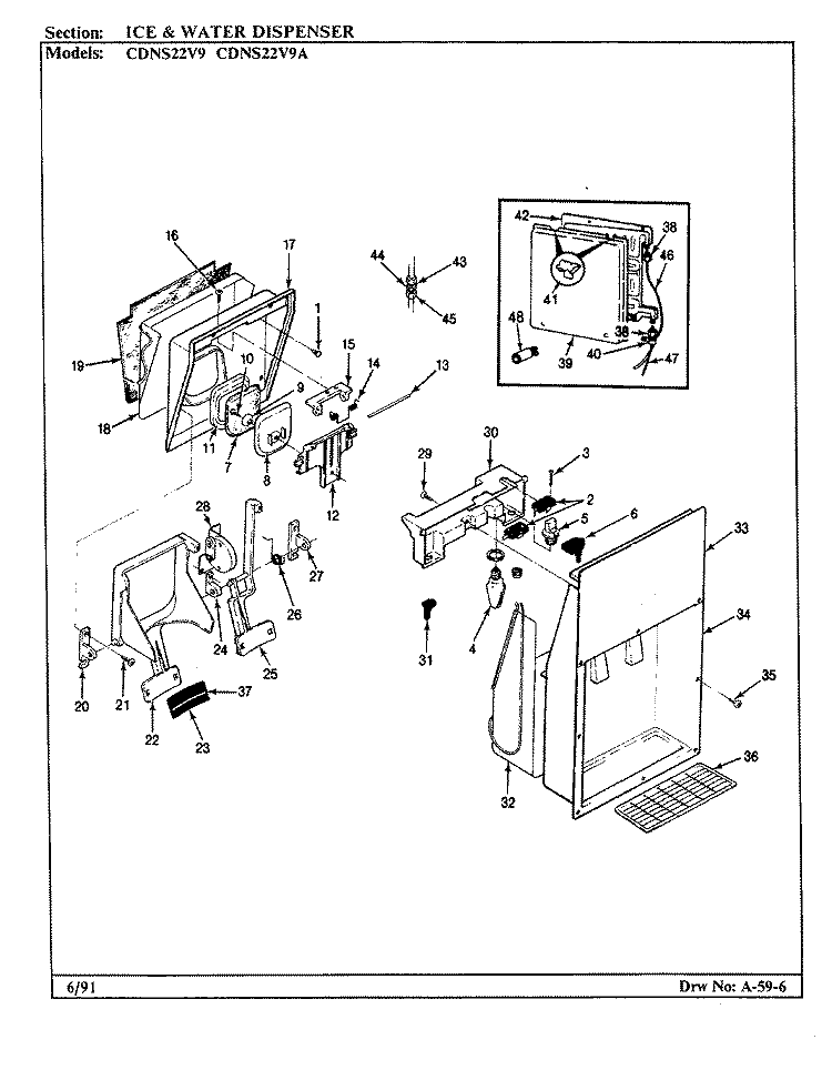 ICE & WATER DISPENSER Diagram and Parts List for CDNS22V9A BR36F Admiral Refrigerator