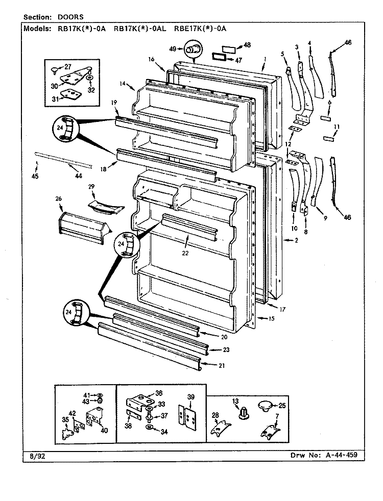 DOORS Diagram and Parts List for RB17KA-0AL BG24A Admiral Refrigerator