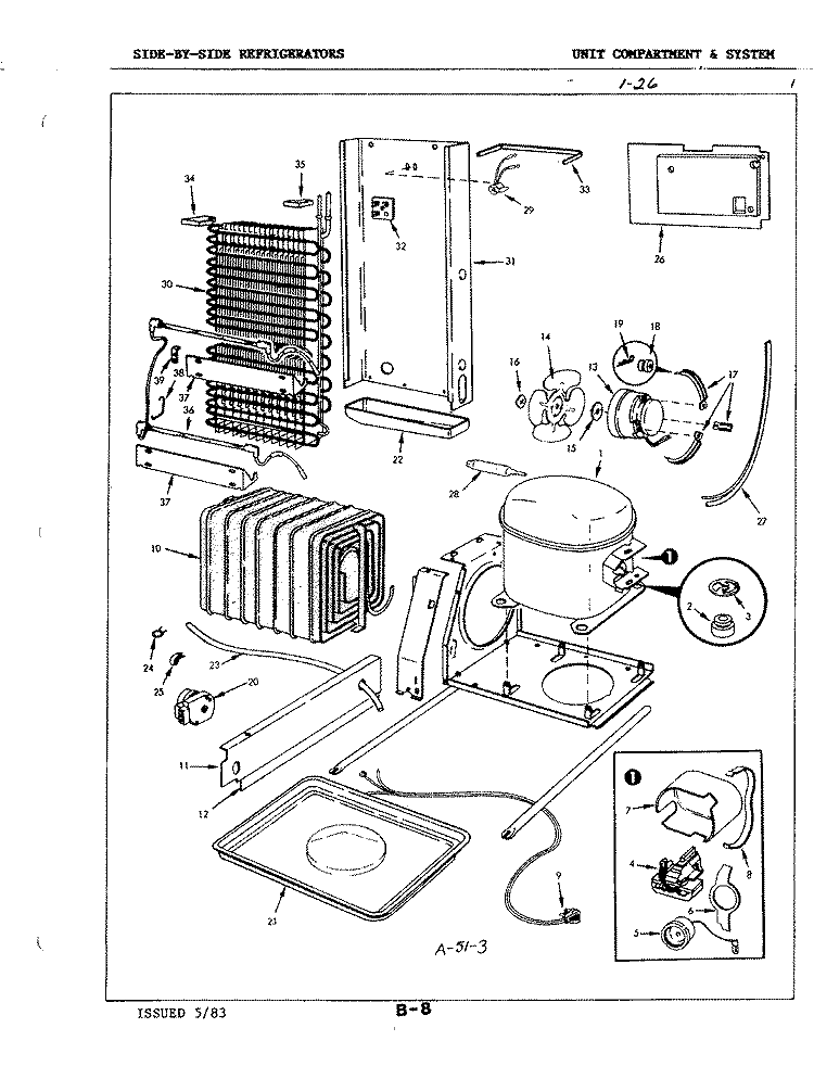 UNIT COMPARTMENT & SYSTEM Diagram and Parts List for RC24CN-3AI 3N80A Magic Chef Refrigerator