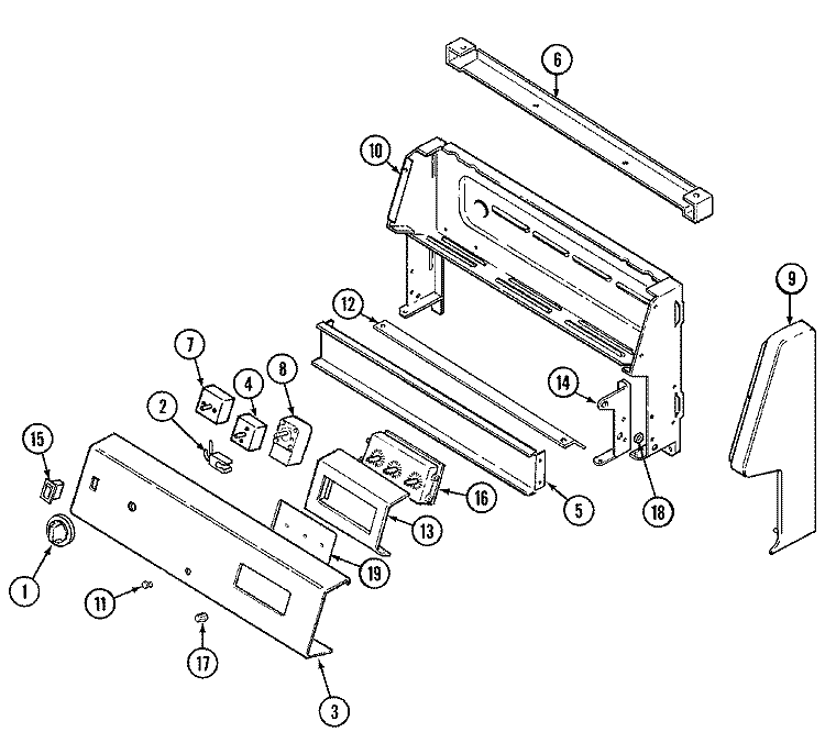 CONTROL PANEL Diagram and Parts List for 3842VRV  Magic Chef Range