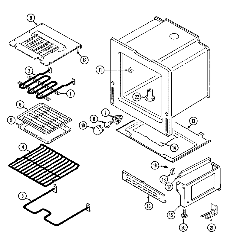 OVEN / BASE Diagram and Parts List for 3842VRV  Magic Chef Range