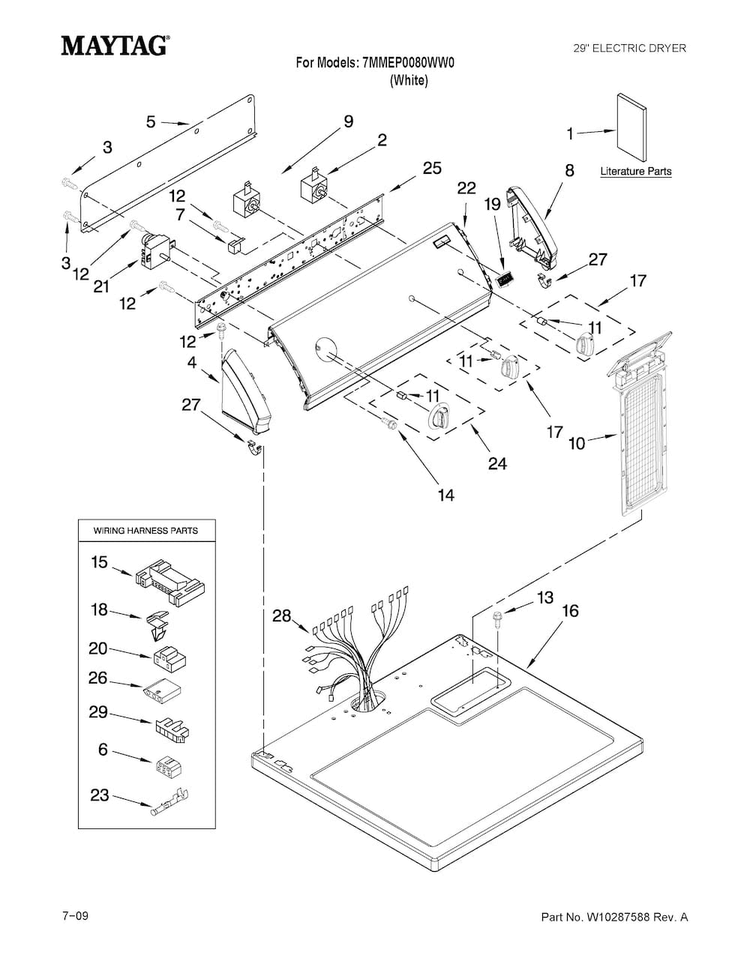 Top And Console Parts Diagram and Parts List for 7MMEP0080WW0  Maytag Dryer