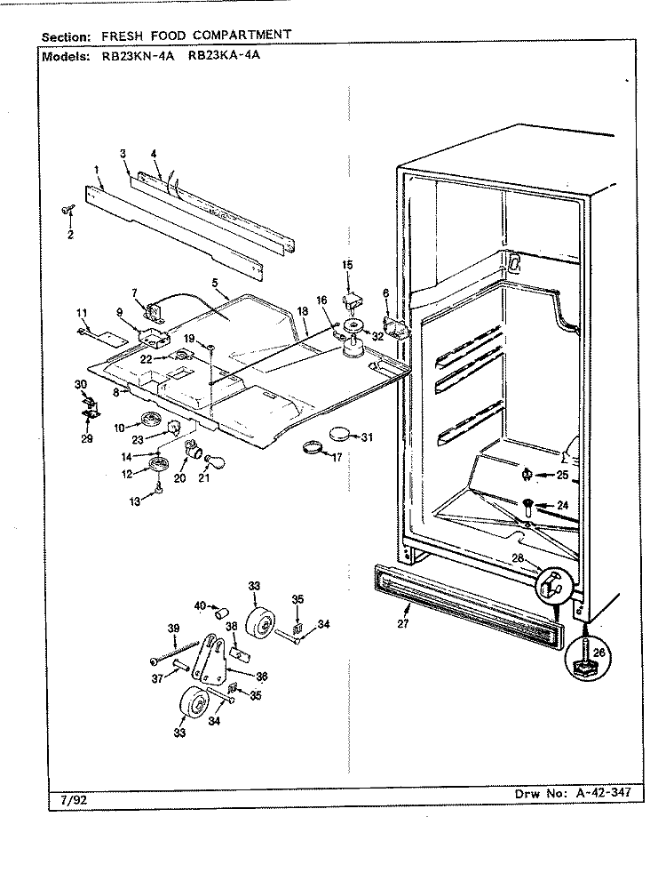FRESH FOOD COMPARTMENT Diagram and Parts List for RB23KA-4A BG95C Magic Chef Refrigerator