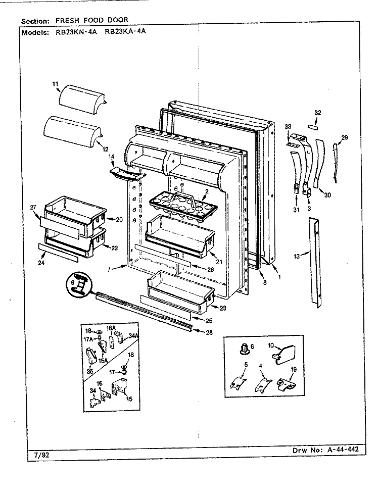 FRESH FOOD DOOR Diagram and Parts List for RB23KA-4A BG95C Magic Chef Refrigerator