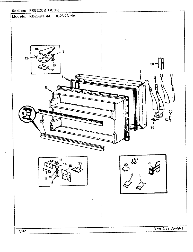 FREEZER DOOR Diagram and Parts List for RB23KA-4A BG95C Magic Chef Refrigerator