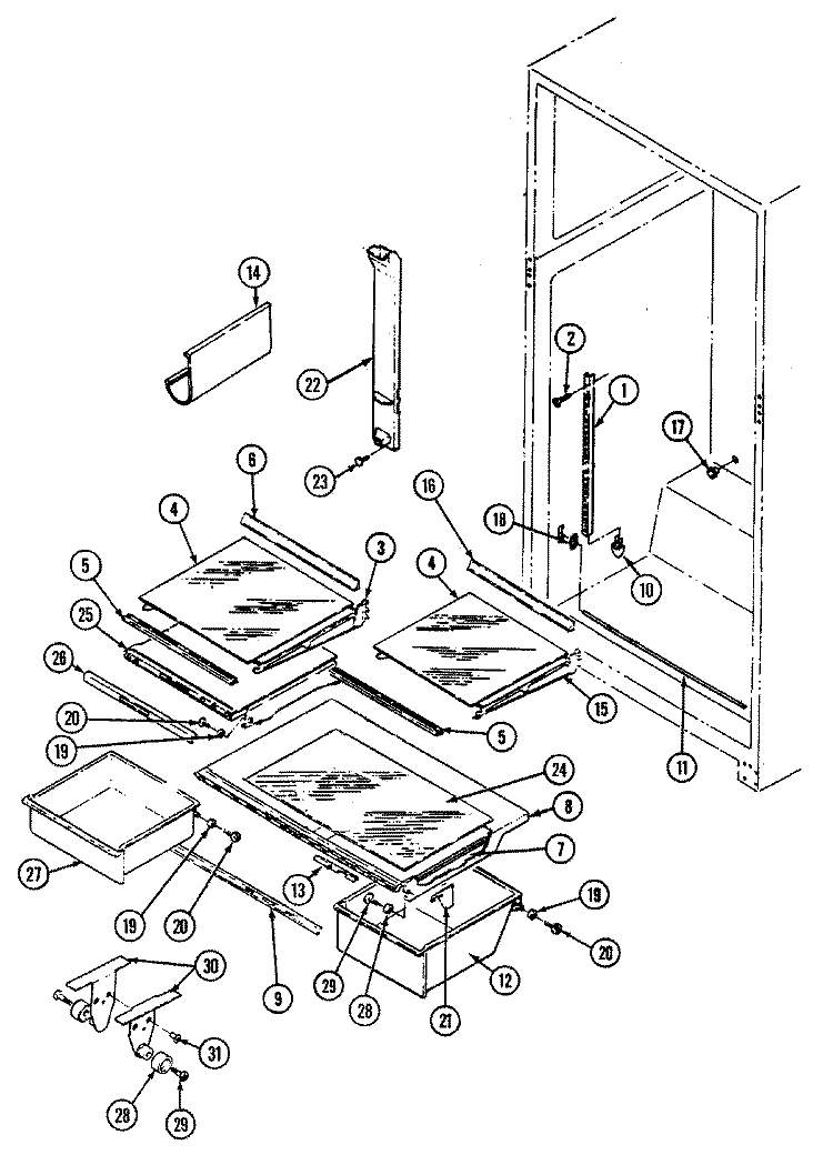 SHELVES & ACCESSORIES Diagram and Parts List for JRTDE228B  Jenn-Air Refrigerator