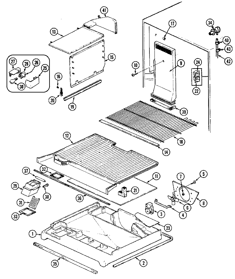 FREEZER COMPARTMENT Diagram and Parts List for JRTDE228B  Jenn-Air Refrigerator