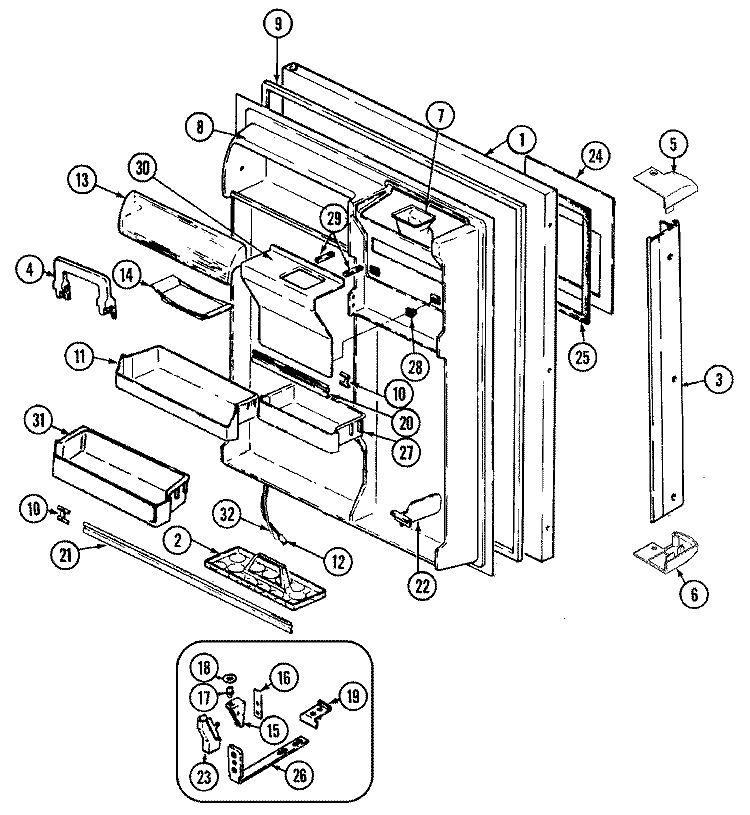 FRESH FOOD DOOR Diagram and Parts List for JRTDE228LW  Jenn-Air Refrigerator