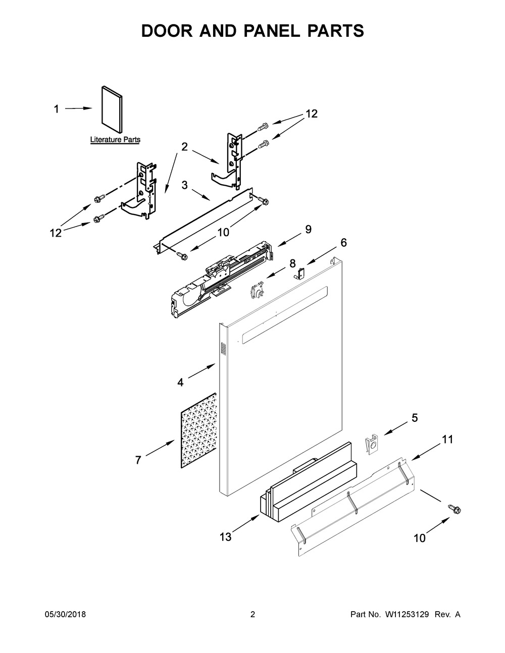 Door And Panel Parts Diagram and Parts List for MDB8989SHZ0  Maytag Dishwasher