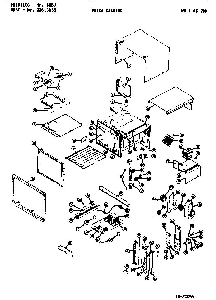 Replacement Parts Diagram and Parts List for WG1165700  Amana Microwave