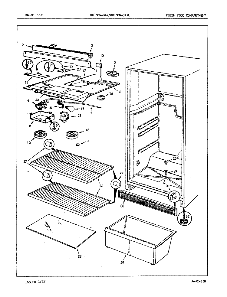 FRESH FOOD COMPARTMENT Diagram and Parts List for RB15DA-0AAL 7C09B Magic Chef Refrigerator
