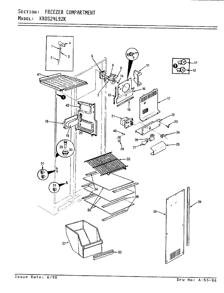 FREEZER COMPARTMENT Diagram and Parts List for KBDS24L92KA AP82A Admiral Refrigerator