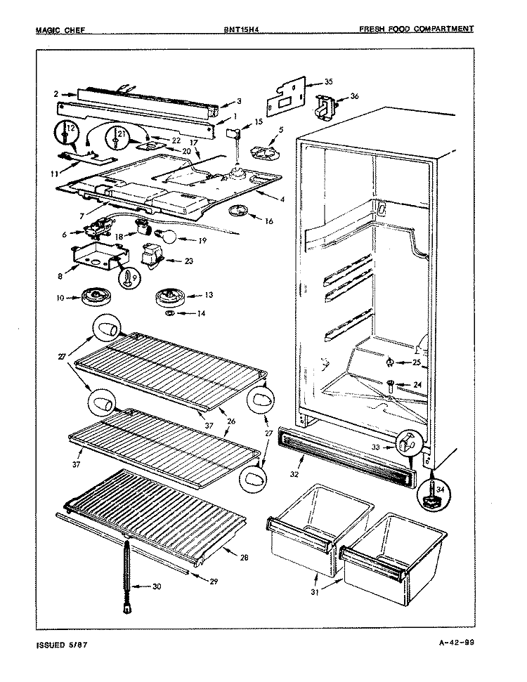 FRESH FOOD COMPARTMENT Diagram and Parts List for BNT15H4A 7A69A Maytag Refrigerator
