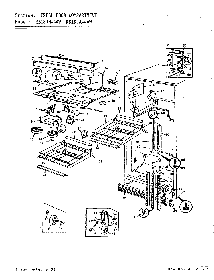 FRESH FOOD COMPARTMENT Diagram and Parts List for RB18JA-4AW 9A32A Admiral Refrigerator