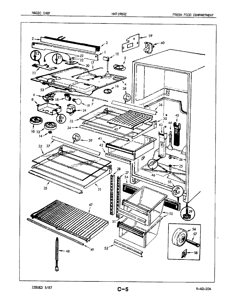 FRESH FOOD COMPARTMENT Diagram and Parts List for NNT198GZA 7A12A Maytag Refrigerator