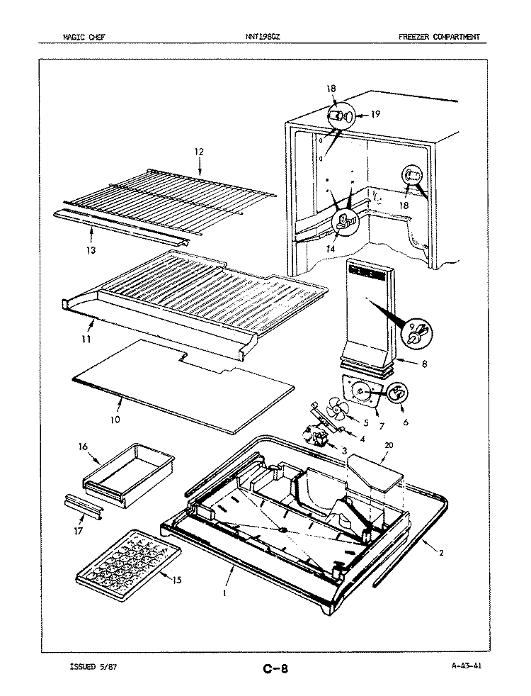 FREEZER COMPARTMENT Diagram and Parts List for NNT198GZA 7A12A Maytag Refrigerator