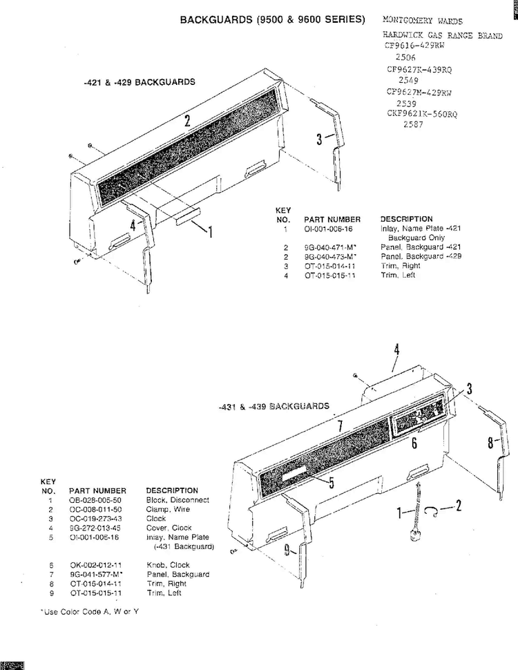 Backguards Diagram and Parts List for 2549  Hardwick Range