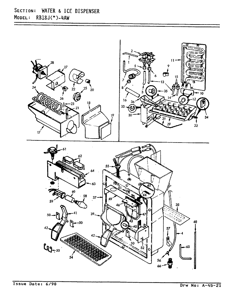 WATER & ICE DISPENSER Diagram and Parts List for RB18JN-4AW 9A32B Admiral Refrigerator