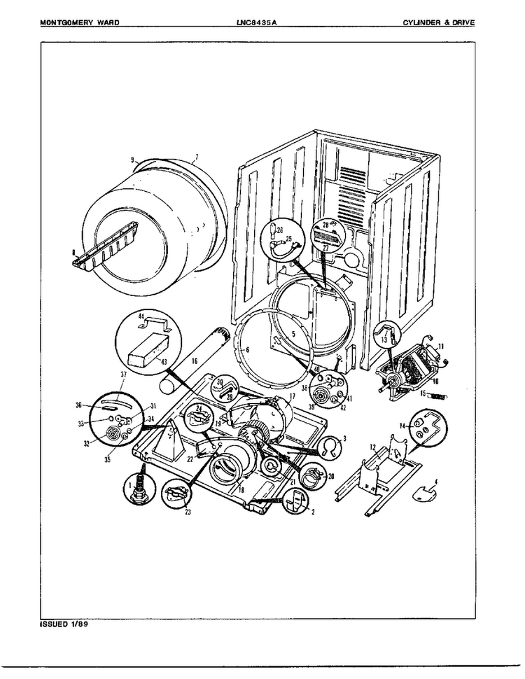 Gas Dryer Cylinder And Drive Diagram and Parts List for 8435A REV E Norge Dryer