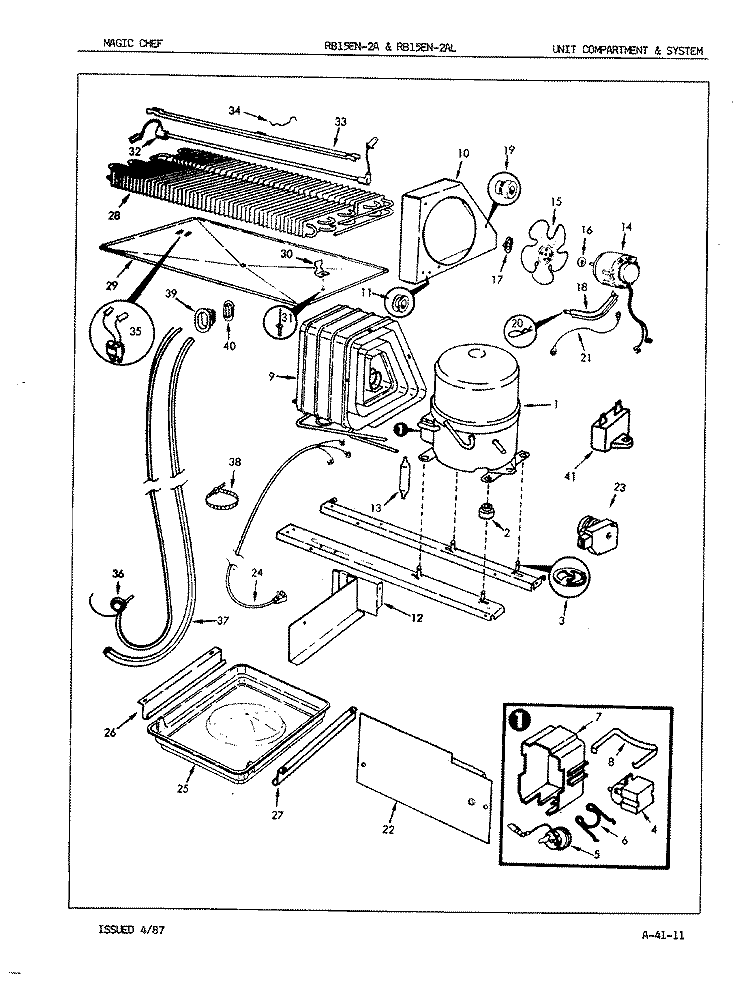 UNIT COMPARTMENT & SYSTEM Diagram and Parts List for RB15EY-2A 5E32A Magic Chef Refrigerator
