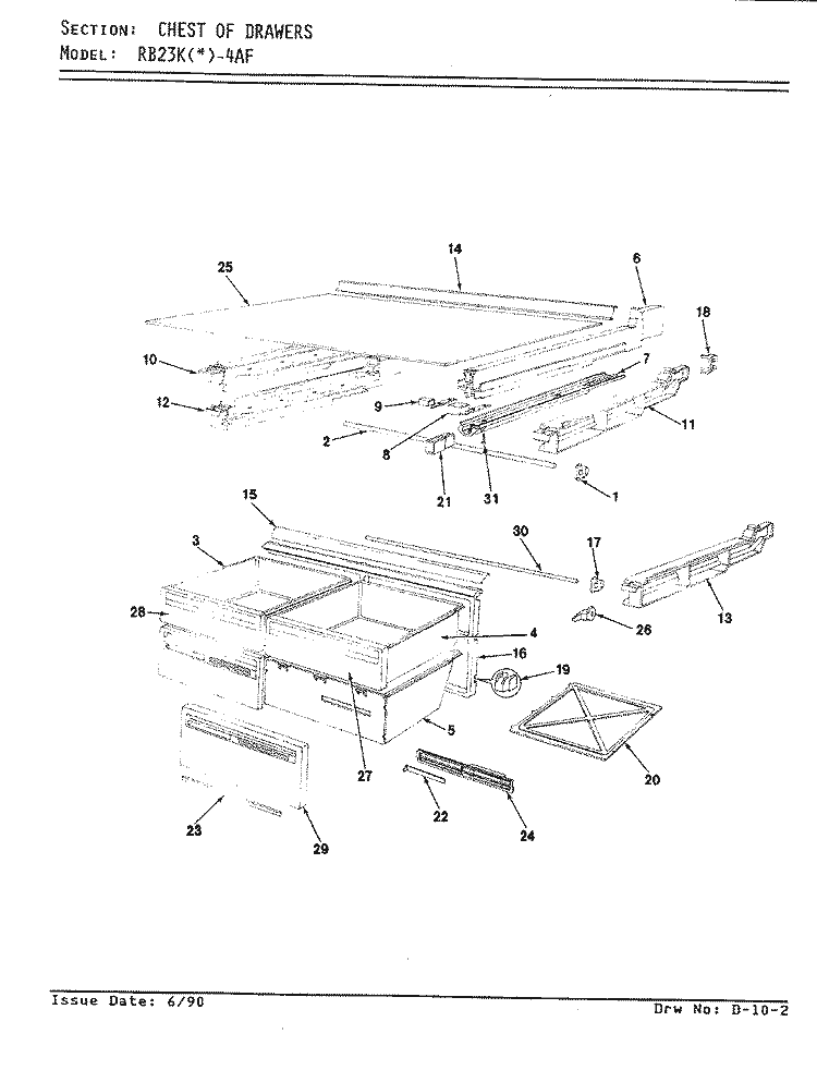 CHEST OF DRAWERS Diagram and Parts List for RB23KN-4AF AG92A Magic Chef Refrigerator
