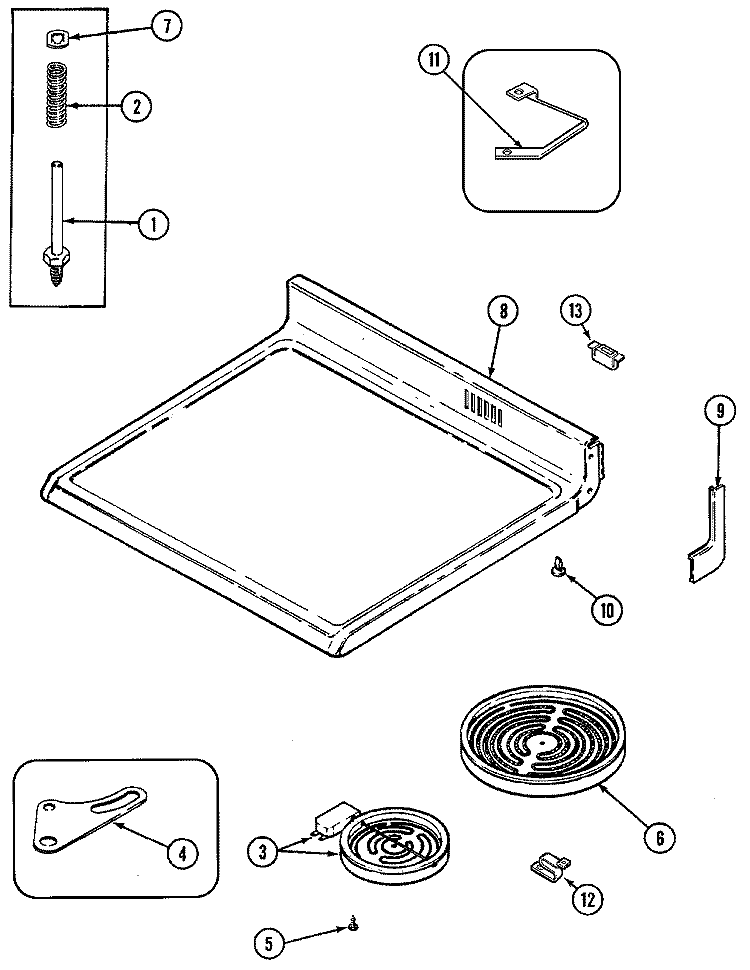 TOP ASSEMBLY Diagram and Parts List for 3868VVD  Magic Chef Range