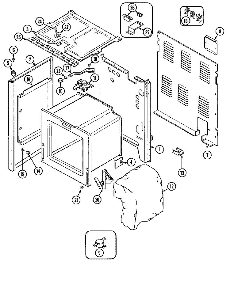 BODY Diagram and Parts List for 3867VVD  Magic Chef Range