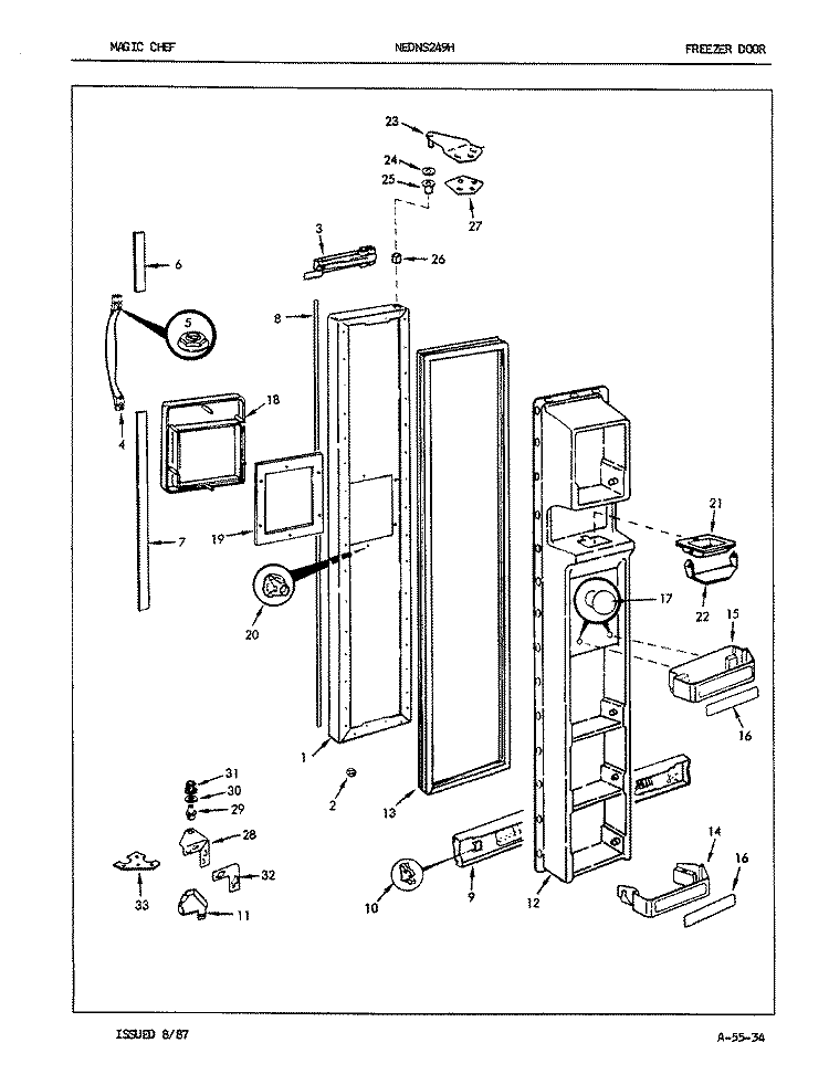FREEZER DOOR Diagram and Parts List for NEDNS249HH 7L38A Maytag Refrigerator