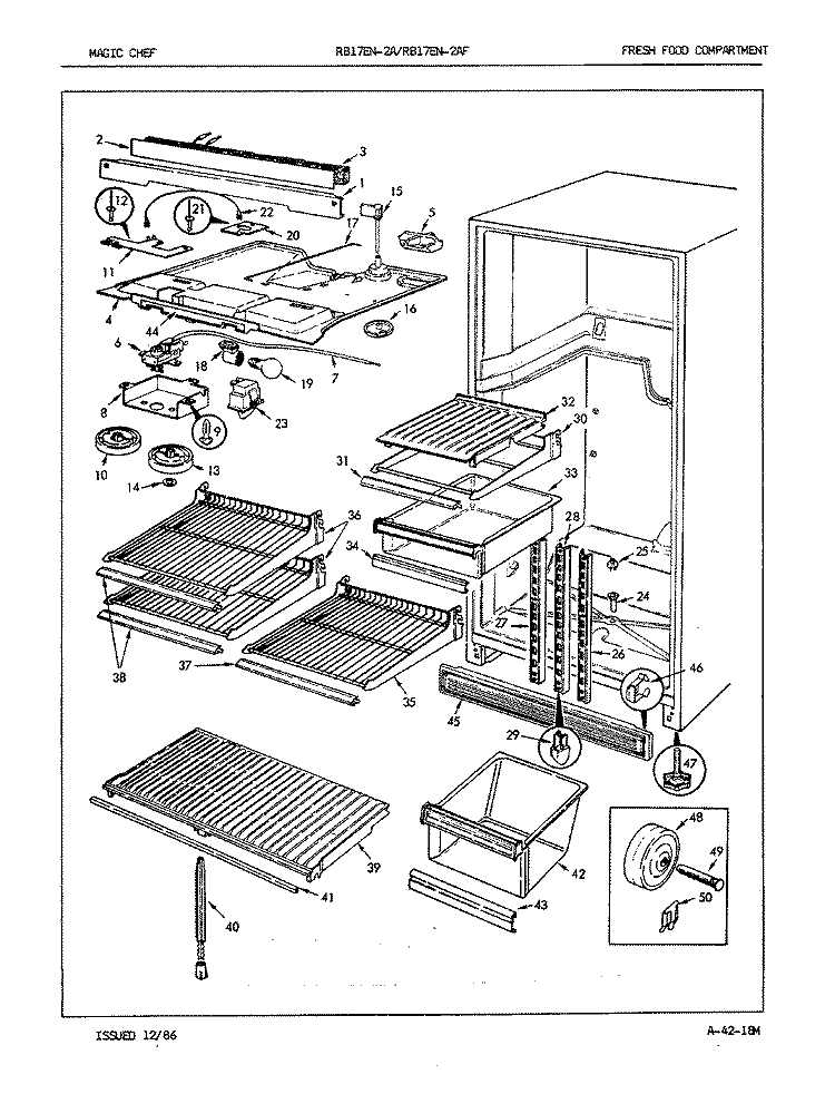 FRESH FOOD COMPARTMENT Diagram and Parts List for RB17EN-2A 7C03A Magic Chef Refrigerator