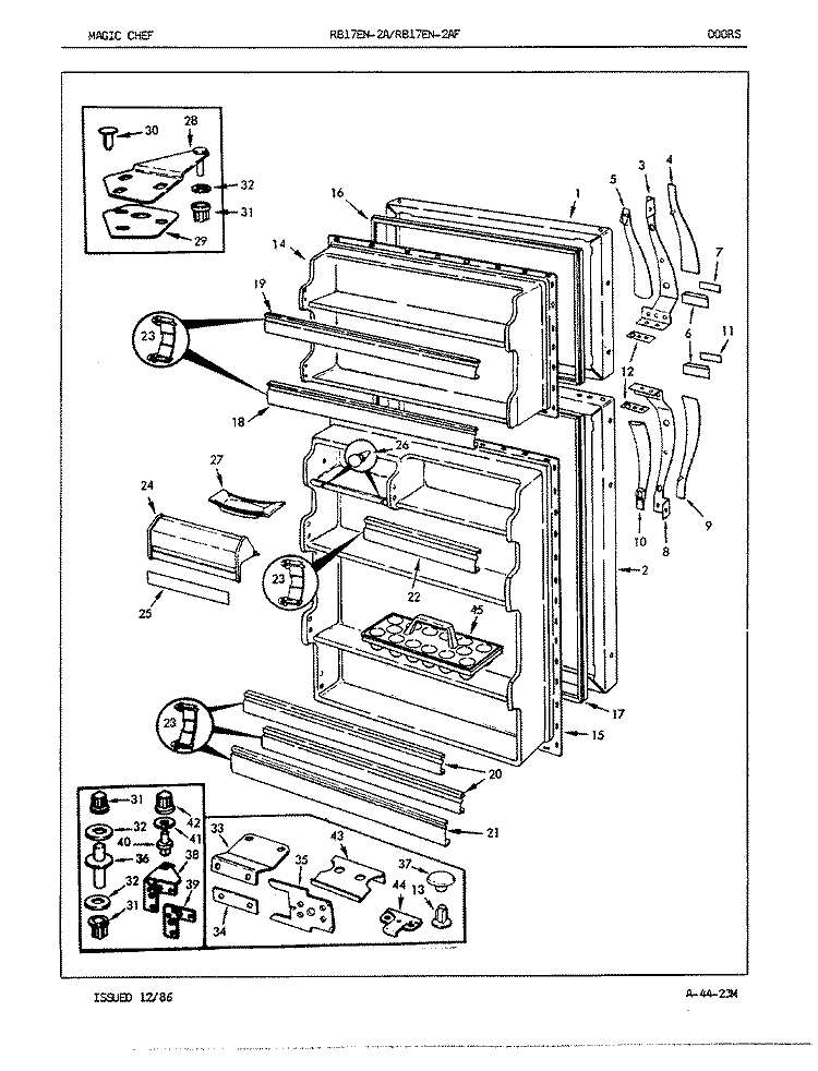 DOORS Diagram and Parts List for RB17EN-2A 7C03A Magic Chef Refrigerator