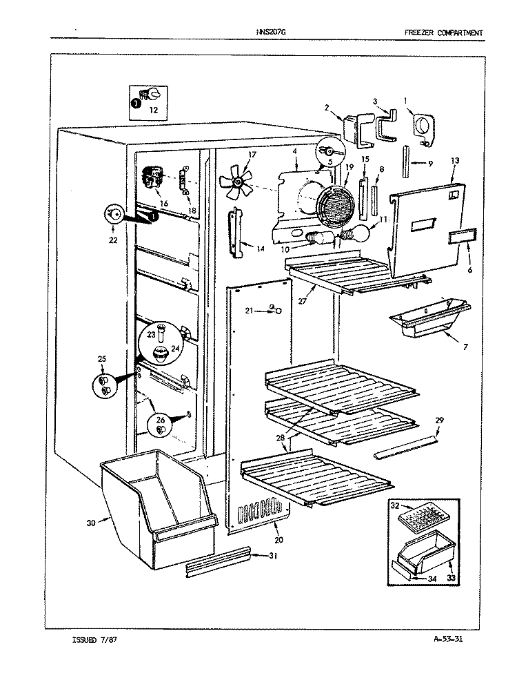 FREEZER COMPARTMENT Diagram and Parts List for NNS207GA 5N61A Maytag Refrigerator
