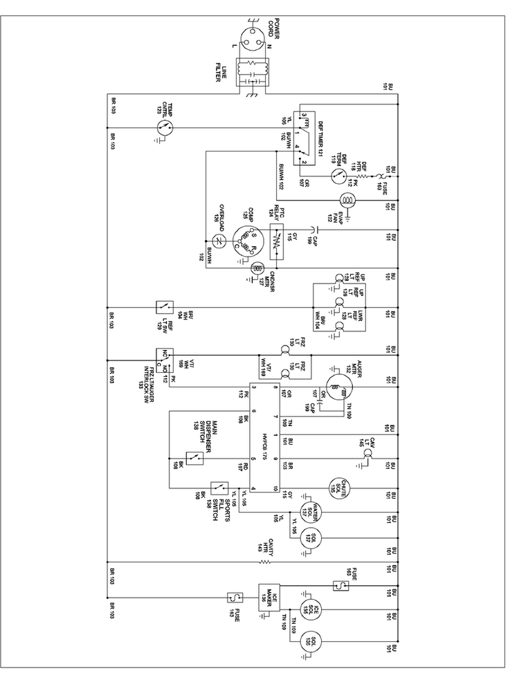 Wiring Information Diagram and Parts List for XRSR465BB-PXRSR465BB0  Amana Refrigerator