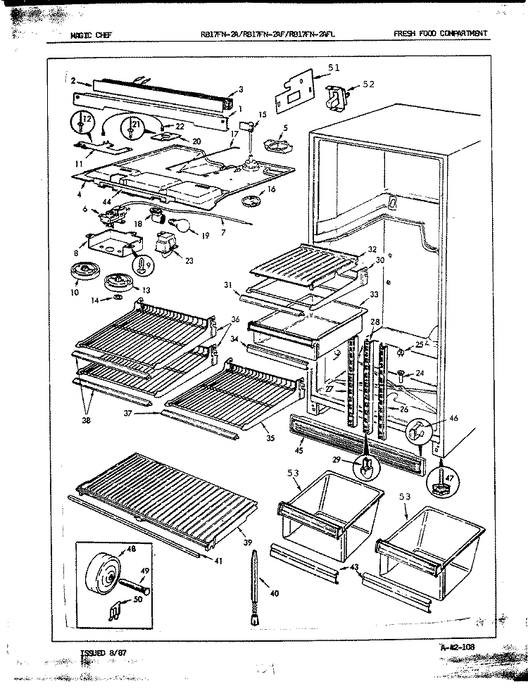 FRESH FOOD COMPARTMENT Diagram and Parts List for RB17FA-2A 7C13A Magic Chef Refrigerator