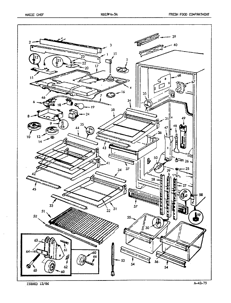 FRESH FOOD COMPARTMENT Diagram and Parts List for RB19FY-3A 7C19A Magic Chef Refrigerator