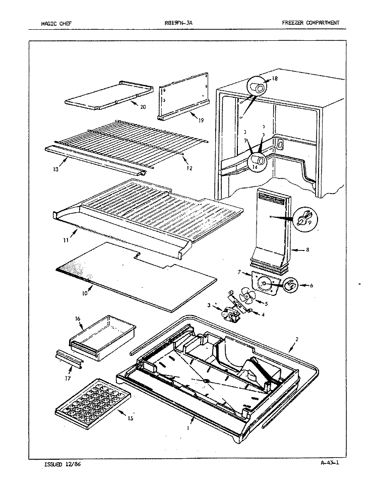 DOORS Diagram and Parts List for RB19FY-3A 7C19A Magic Chef Refrigerator