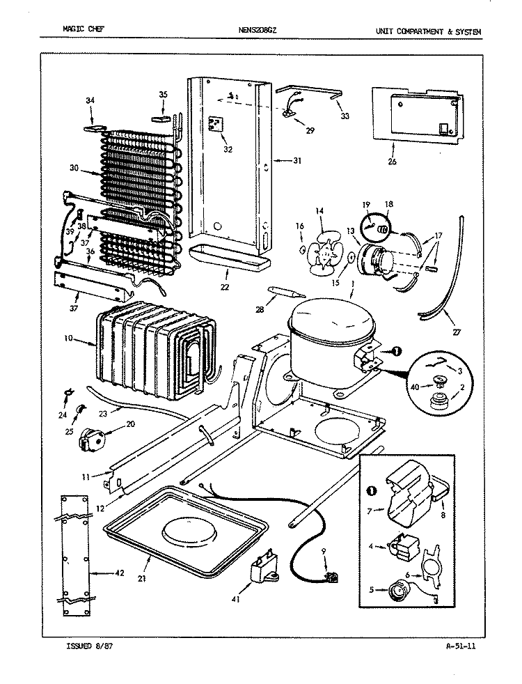 UNIT COMPARTMENT & SYSTEM Diagram and Parts List for NENS208GZA 7L32A Maytag Refrigerator