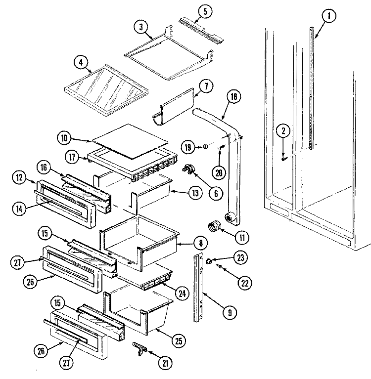 SHELVES & ACCESSORIES Diagram and Parts List for SILVER22  International Refrigerator