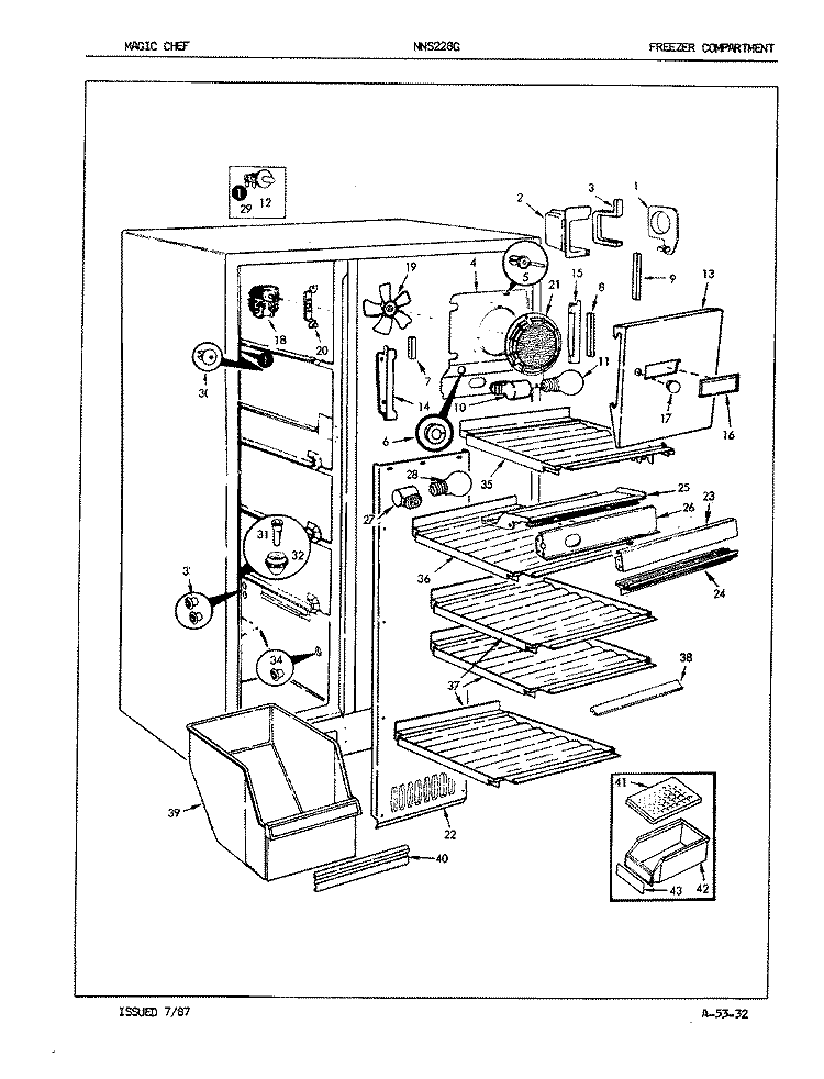 FREEZER COMPARTMENT Diagram and Parts List for NNS228GA 5N69A Maytag Refrigerator