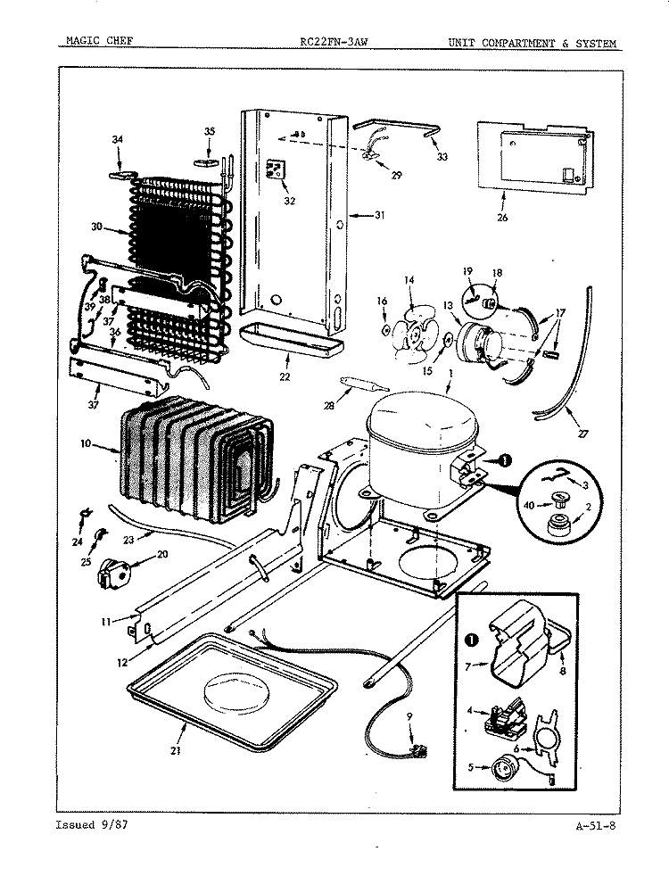 UNIT COMPARTMENT Diagram and Parts List for RC22FA-3AW 5N57A Amana Refrigerator