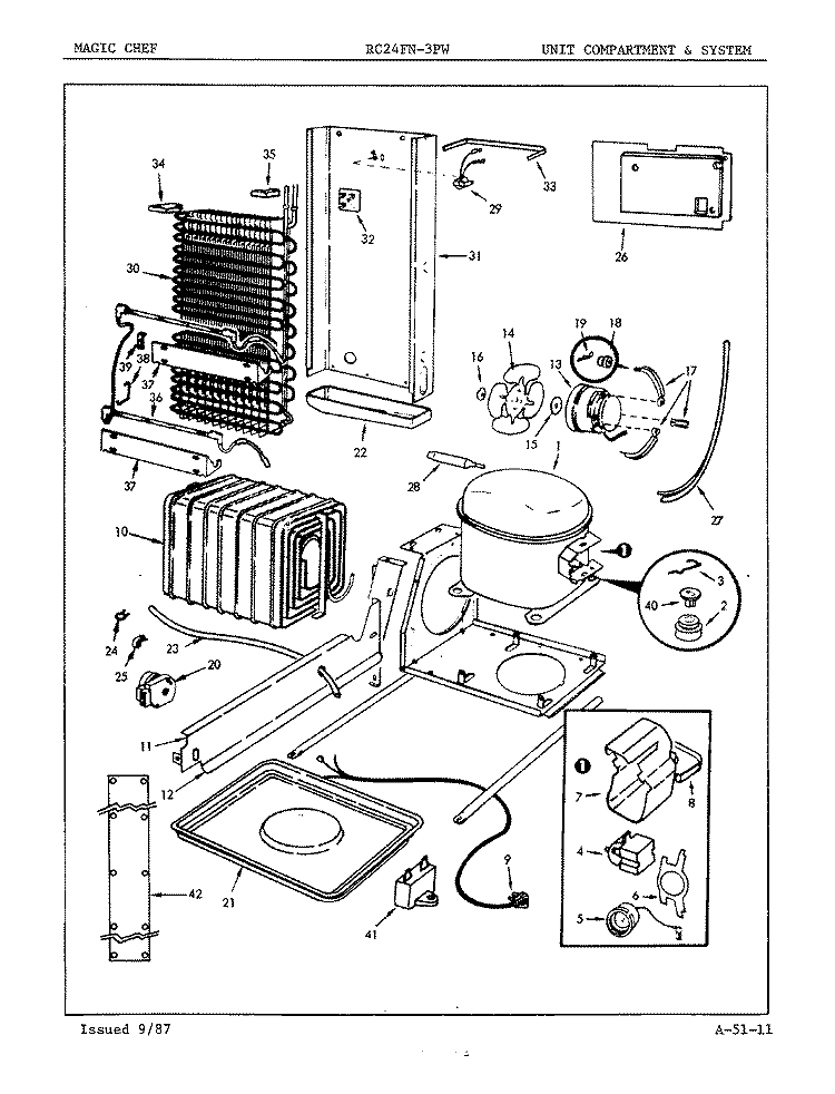 UNIT COMPARTMENT & SYSTEM Diagram and Parts List for RC24FY-3PW 5N59A Magic Chef Refrigerator