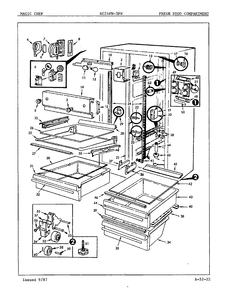 FRESH FOOD COMPARTMENT Diagram and Parts List for RC24FY-3PW 5N59A Magic Chef Refrigerator