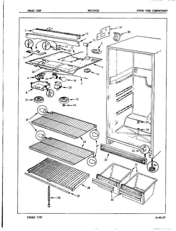 FRESH FOOD COMPARTMENT Diagram and Parts List for NNT156GZA 7A08B Maytag Refrigerator