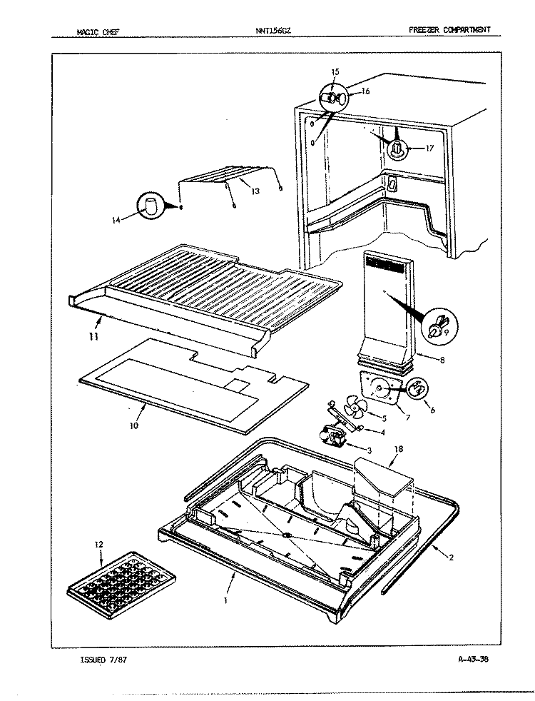 FREEZER COMPARTMENT Diagram and Parts List for NNT156GZA 7A08B Maytag Refrigerator