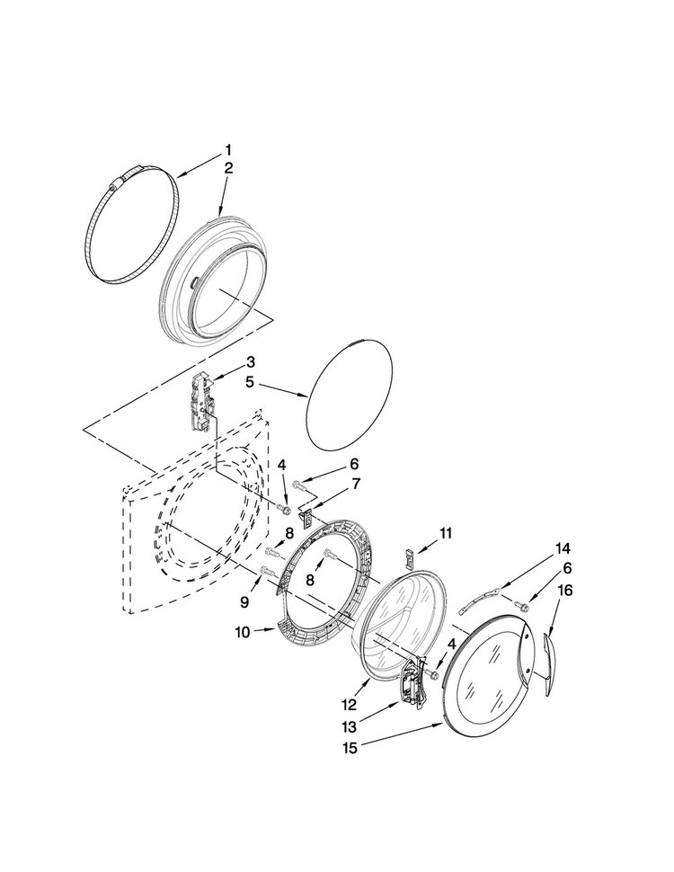Door And Latch Parts Diagram and Parts List for NFW7500VW00  Amana Washer